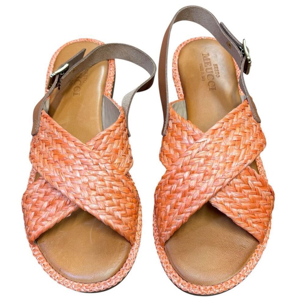 Sesto Meucci Halya Orange Rafia Slingback Sandal NWB Size 11